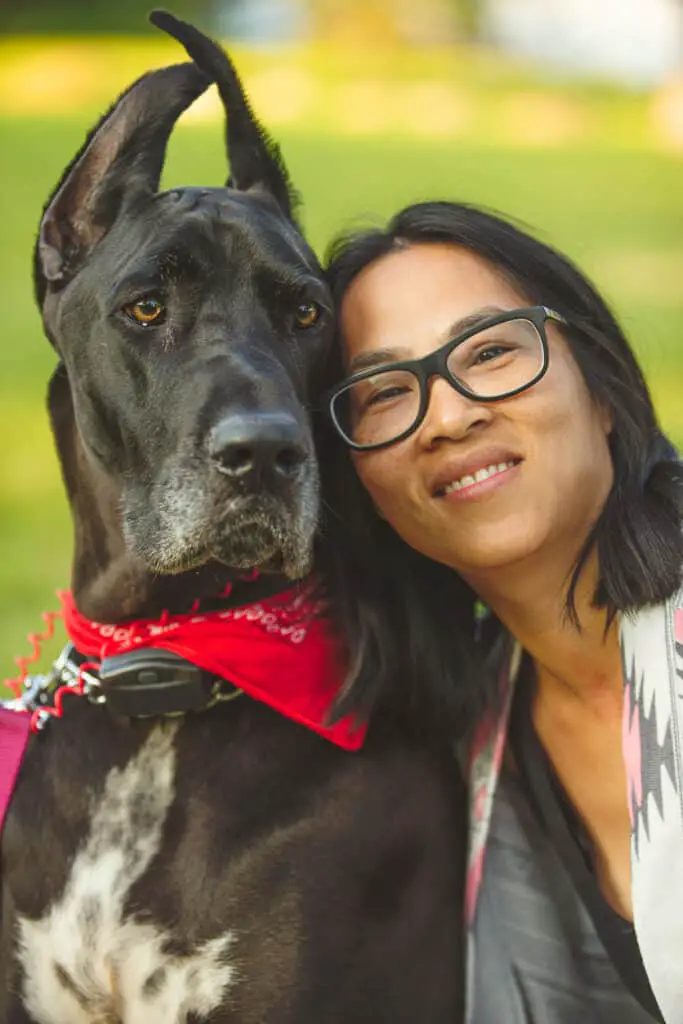 great dane with owner or mom